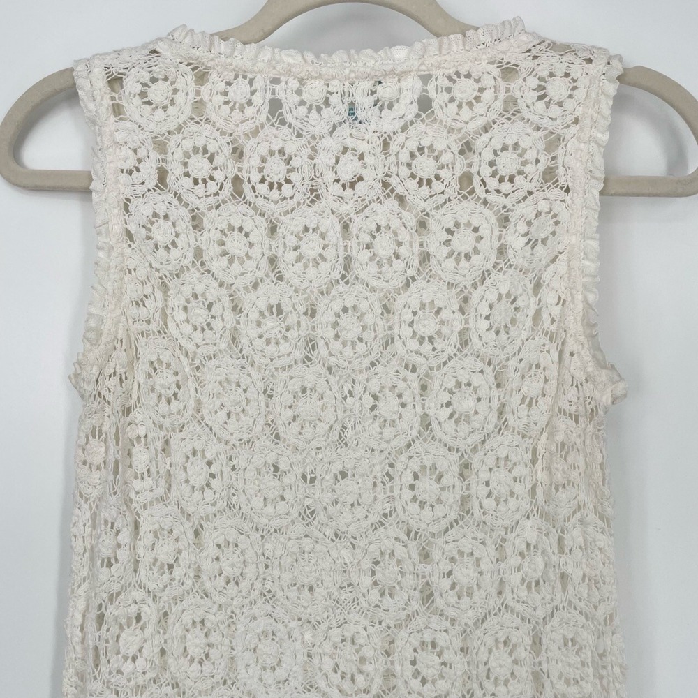 Sundance Womens Open Crochet Knit Boho Cream Sleeveless Beach Coverup Dress S - Picture 7 of 10